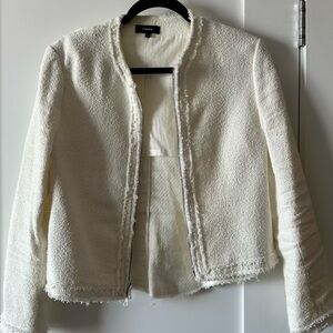 Theory Cream Tweed Zip-Front Jacket